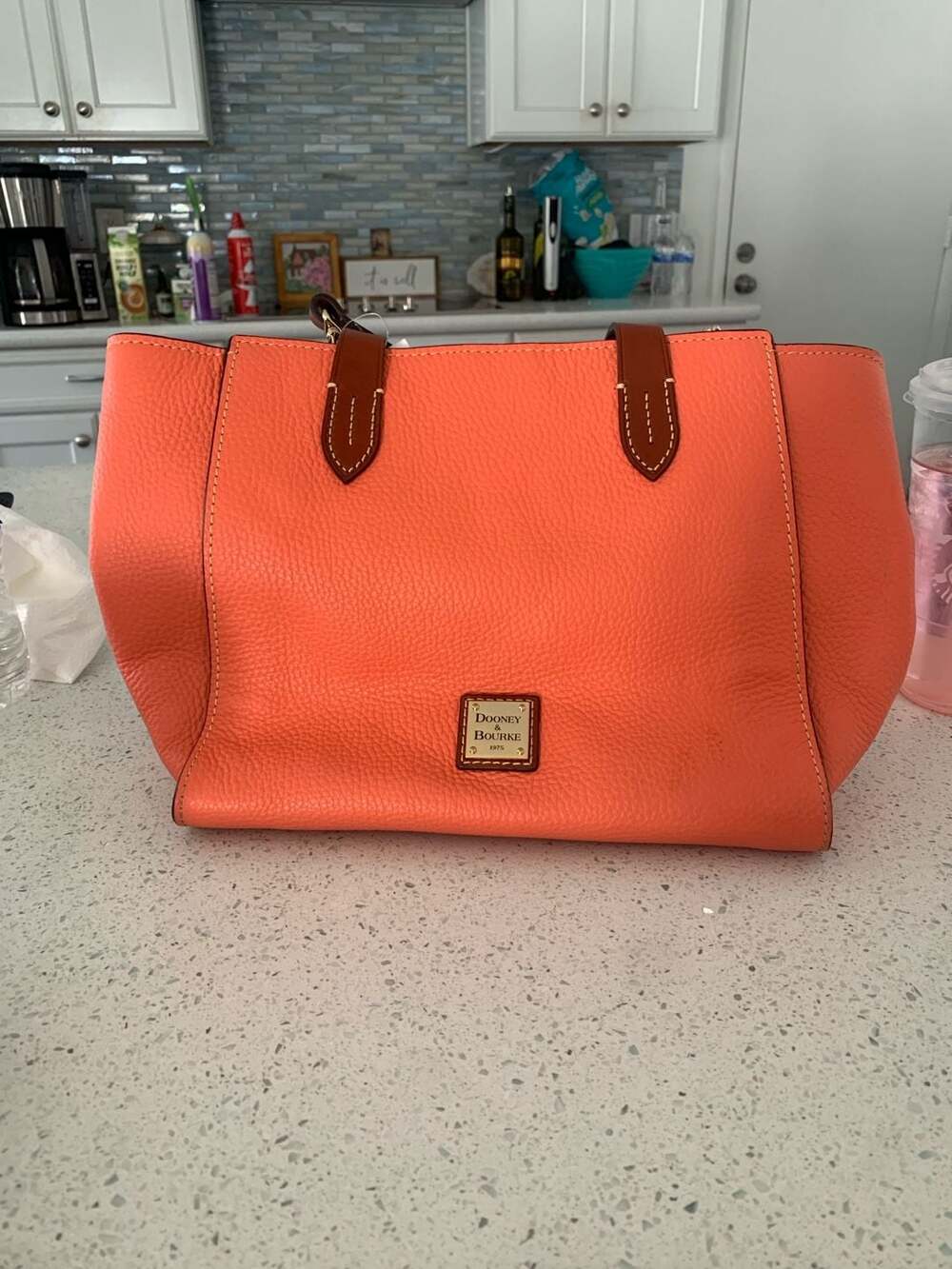 Dooney & Bourke Pebble Grain Coral Leather Small Lexi Tote Bag